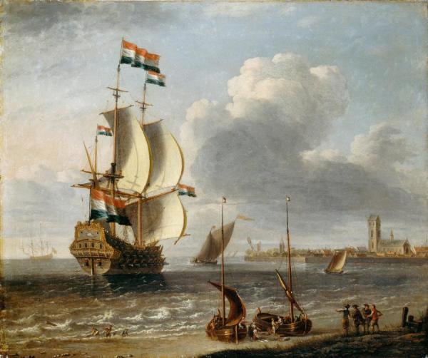 A Dutch East-indiaman Off Hoorn by A Castro Lorenzo