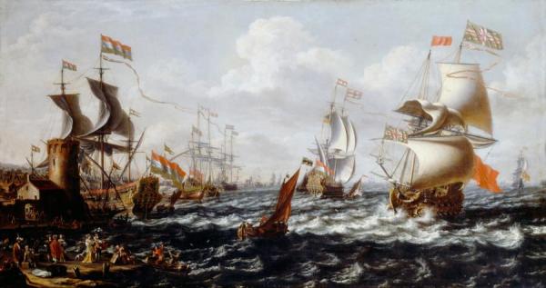 Ships In Rough Water Off A Mediterranean Port by A Castro Lorenzo