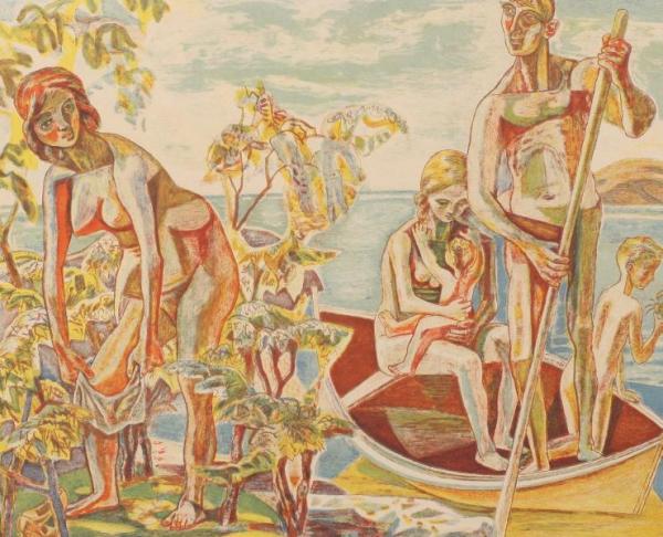 Aage Storstein Family In A Boat