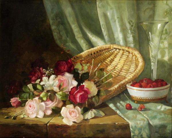 Still Life With Roses And Raspberries by Abbott Fuller Graves