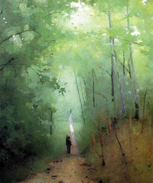 Landscape At Fontainebleau Forest by Abbott Handerson Thayer