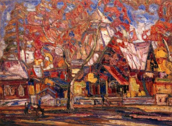 Abraham A. Manievich Village With Synagogue