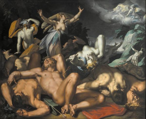 Apollo And Diana Punishing Niobe By Killing Her Children by Abraham Bloemaert