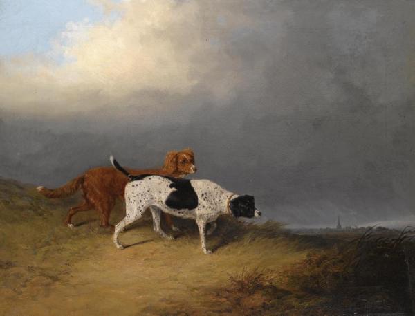 Mr Bathurst's Pointer And Setter At Lydney Park by Abraham Cooper