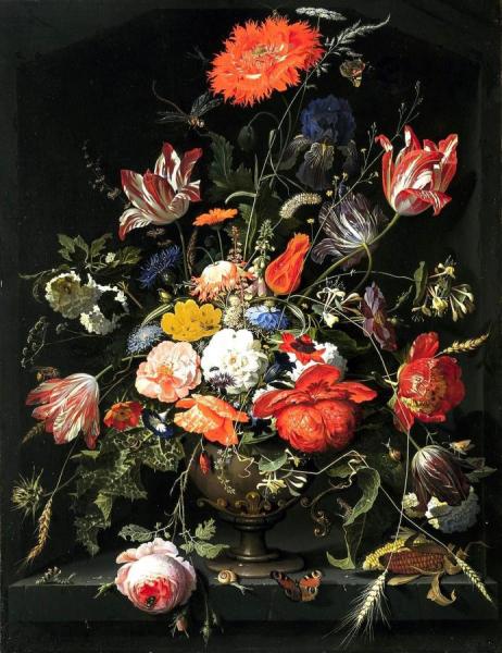 Flowers In A Metal Vase In A Niche by Abraham Mignon