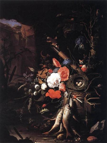 Still-life With Fishes And Bird Nest by Abraham Mignon