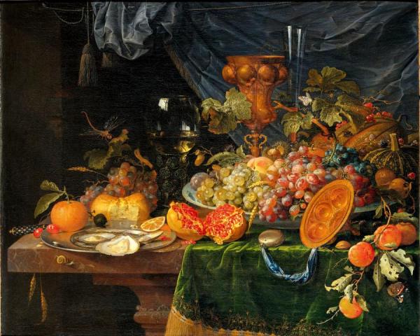 Still Life With Fruits And Oysters by Abraham Mignon