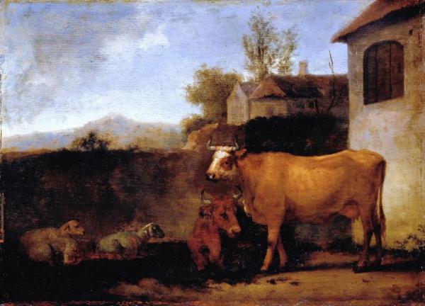 Cows And Sheep by Abraham Van Calraet