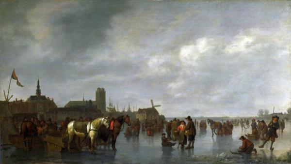 Scene On The Ice Outside Dordrecht by Abraham Van Calraet