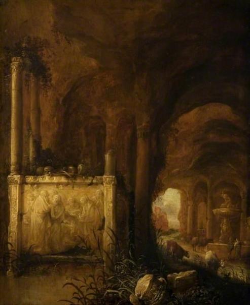 A Tomb In A Grotto by Abraham Van Cuylenborch