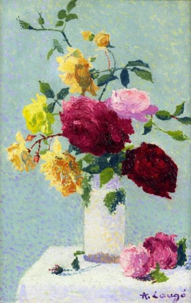 Bouquet Of Roses In A Vase by Achille Lauge