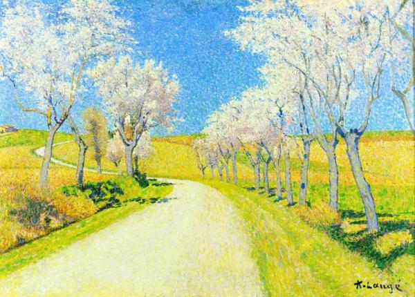 Road With Flowering Almond Trees by Achille Lauge