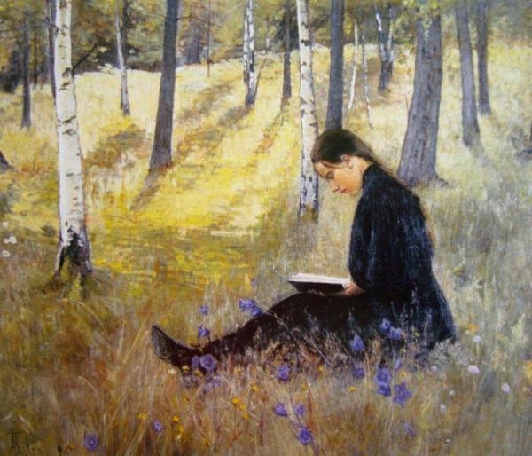 Girl Reading In A Landscape by Ada Thilén