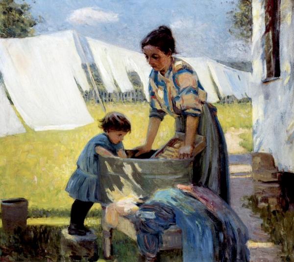 Wash Day - A Back Yard Reminiscence Of Brooklyn by Ada Walter Shulz Oil Painting Reproductions