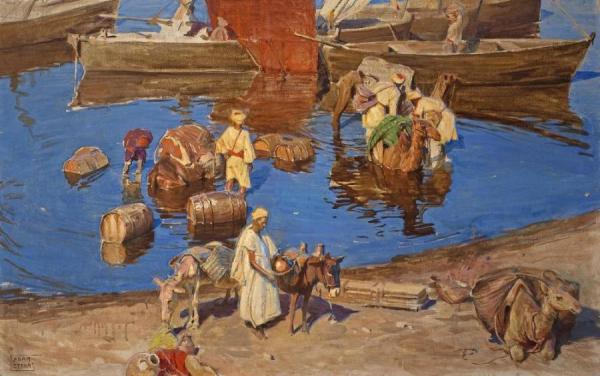 Unloading Merchandise On The Banks Of The Nile by Adam Styka