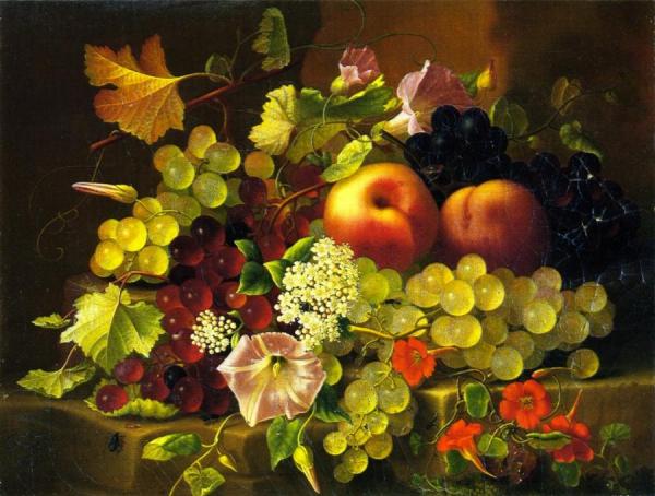 Still Life Of Fruit And Flowers by Adelheid Dietrich