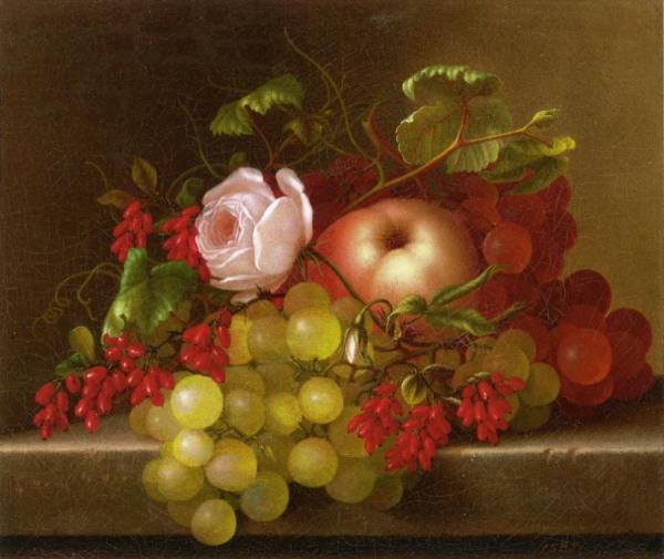 Still Life With Peach, Grapes And Rosehips by Adelheid Dietrich Oil Painting Reproductions