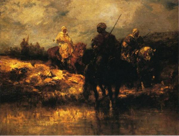 Arabs On Horseback by Adolf Christian Schreyer Oil Painting Reproductions