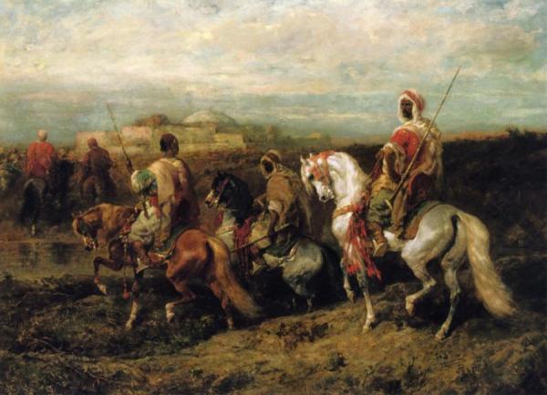 Bedouins Approaching A City by Adolf Christian Schreyer Oil Painting Reproductions