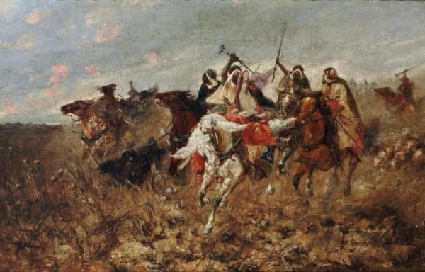 Adolf Christian Schreyer Charging Arab Horsemen