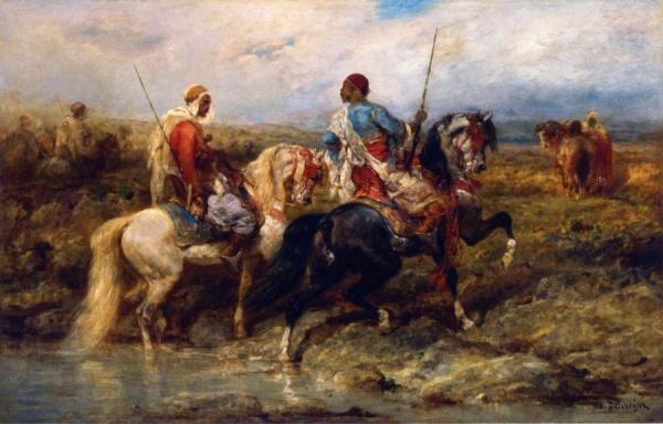 Fording A Stream by Adolf Christian Schreyer Oil Painting Reproductions