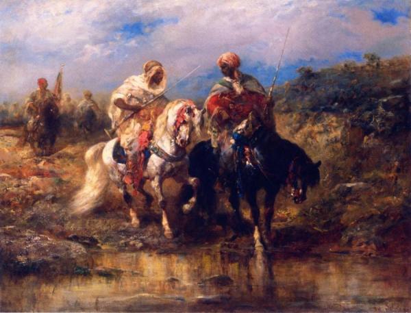 Adolf Christian Schreyer Horseman At A Watering Hole