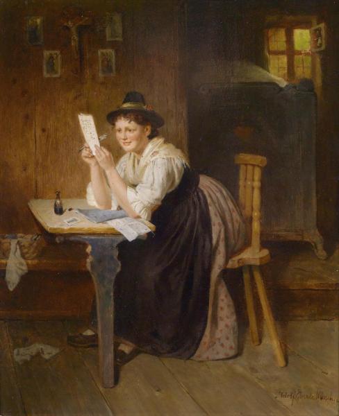 The Letter by Adolf Eberle Oil Painting Reproductions