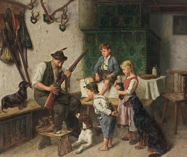 Watching The Hunter by Adolf Eberle Oil Painting Reproductions