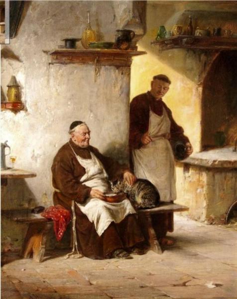 Feline Companion by Adolf Humborg Oil Painting Reproductions