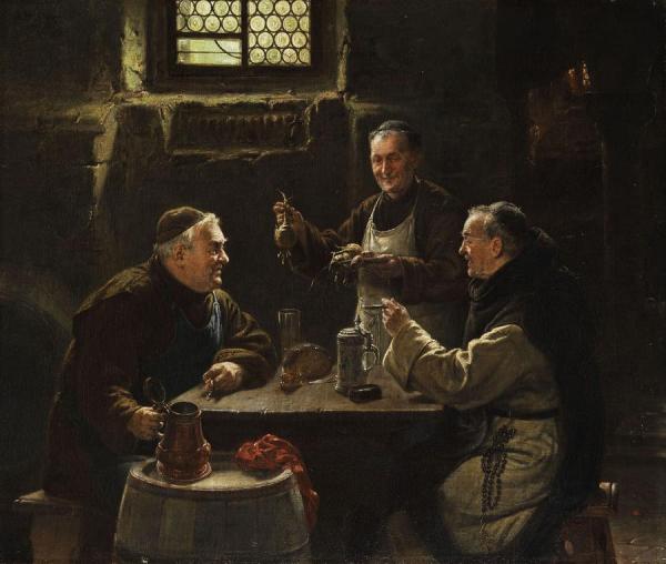 Three Monks At Vespers Meal by Adolf Humborg