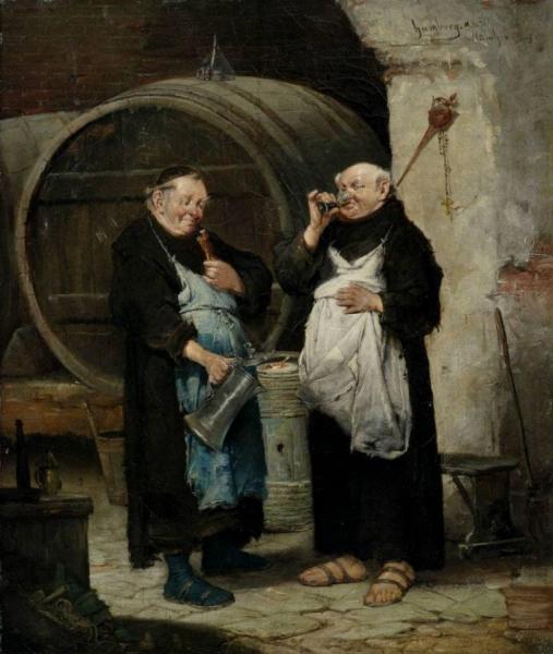Two Friars In The Wine Cellar by Adolf Humborg