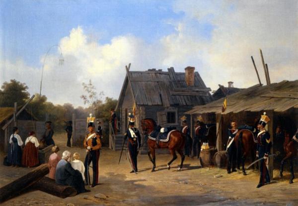 Soldiers Bivouacking In A Village by Adolf Ignatevich Ladurner
