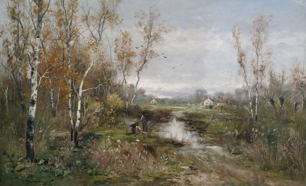 Autumn Landscape With A Birch Grove by Adolf Kaufmann