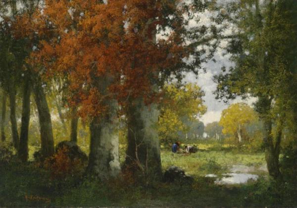 Forest Clearing With Women Gathering Brushwood by Adolf Kaufmann Oil Painting Reproductions