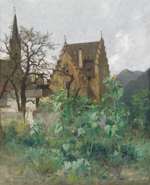 Sunflowers In The Garden by Adolf Kaufmann Oil Painting Reproductions