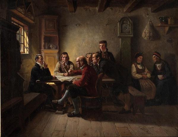 Farmers Discussing Politics by Adolph Tidemand