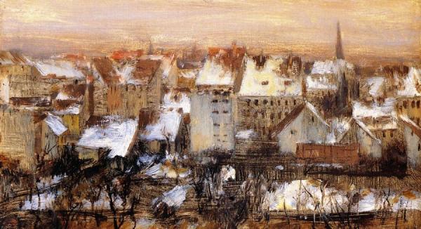 Back Yards In The Snow, Berlin by Adolph Von Menzel