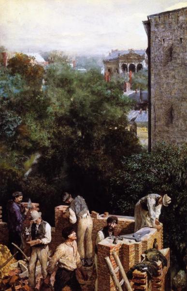 Bricklayers On A Building Site by Adolph Von Menzel