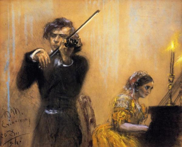 Clara Schumann And Josep Joachim In Concert by Adolph Von Menzel