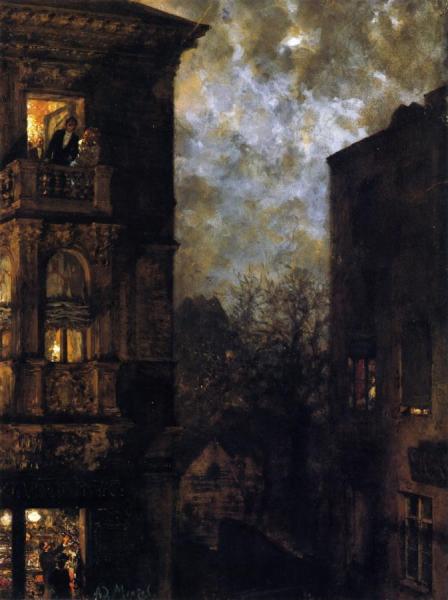 Corner Of A House In The Moonlight by Adolph Von Menzel