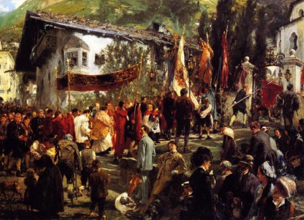 Corpus Christi Procession At Hofgastein by Adolph Von Menzel