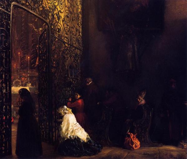 Early Mass In A Salzburg Church by Adolph Von Menzel