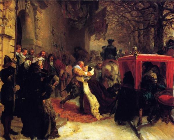 Gustav Adolph Greets His Wife Outside Hanau Castle by Adolph Von Menzel