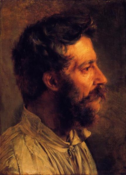 Head Of A Bearded Workman In Profile by Adolph Von Menzel