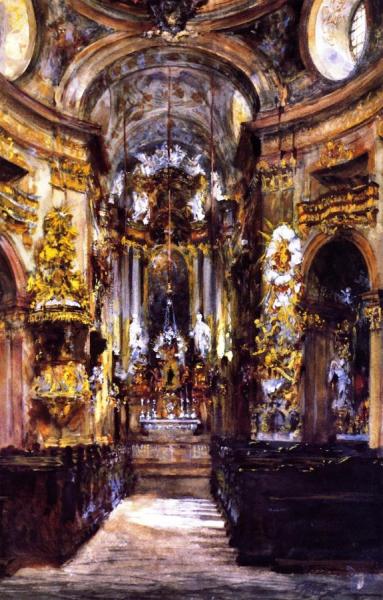 Interior Of Saint Peter's Church In Vienna by Adolph Von Menzel