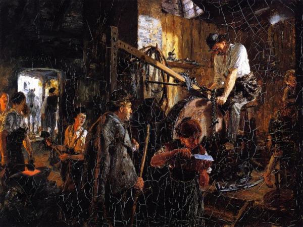 Knife-grinder's Workshop In The Hofgastein Smithy by Adolph Von Menzel