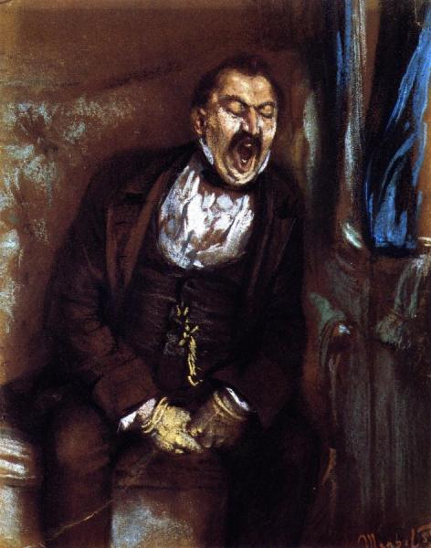 Man Yawning In A Train Compartment by Adolph Von Menzel