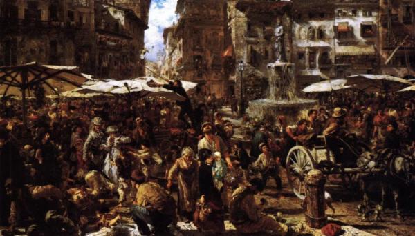 Merketplace In Verona by Adolph Von Menzel