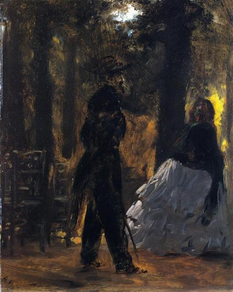 Policeman And Lady In The Tuileries Gardens by Adolph Von Menzel