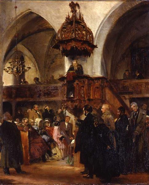 Preaching At The Altar Of The Kloster Church In Berlin by Adolph Von Menzel